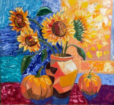 "Harvest Symphony: Sunflowers and Pumpkins