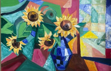 "Abstract Harmony: Sunflowers in Cubist Style"